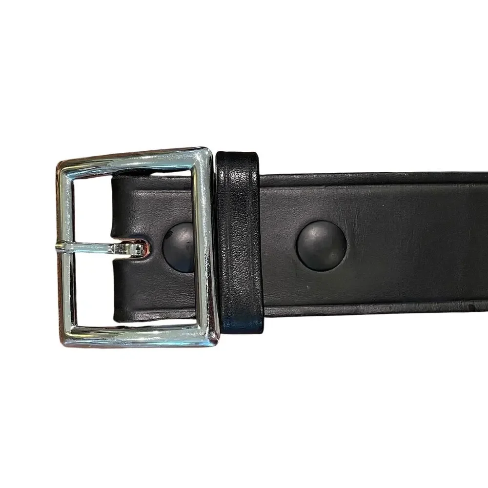 Men's Black Boston Leather Belt, Model 6505, Size 34, Made in USA, Silver Buckle